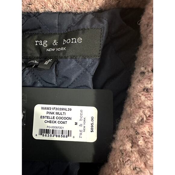 Rag & Bone Estelle Pink Cocoon Checked Wool Coat Medium - Picture 8 of 11